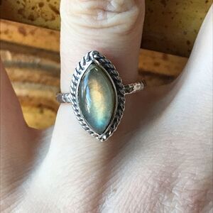 Natural Labradorite Sterling Silver Solitaire Ring Size 7